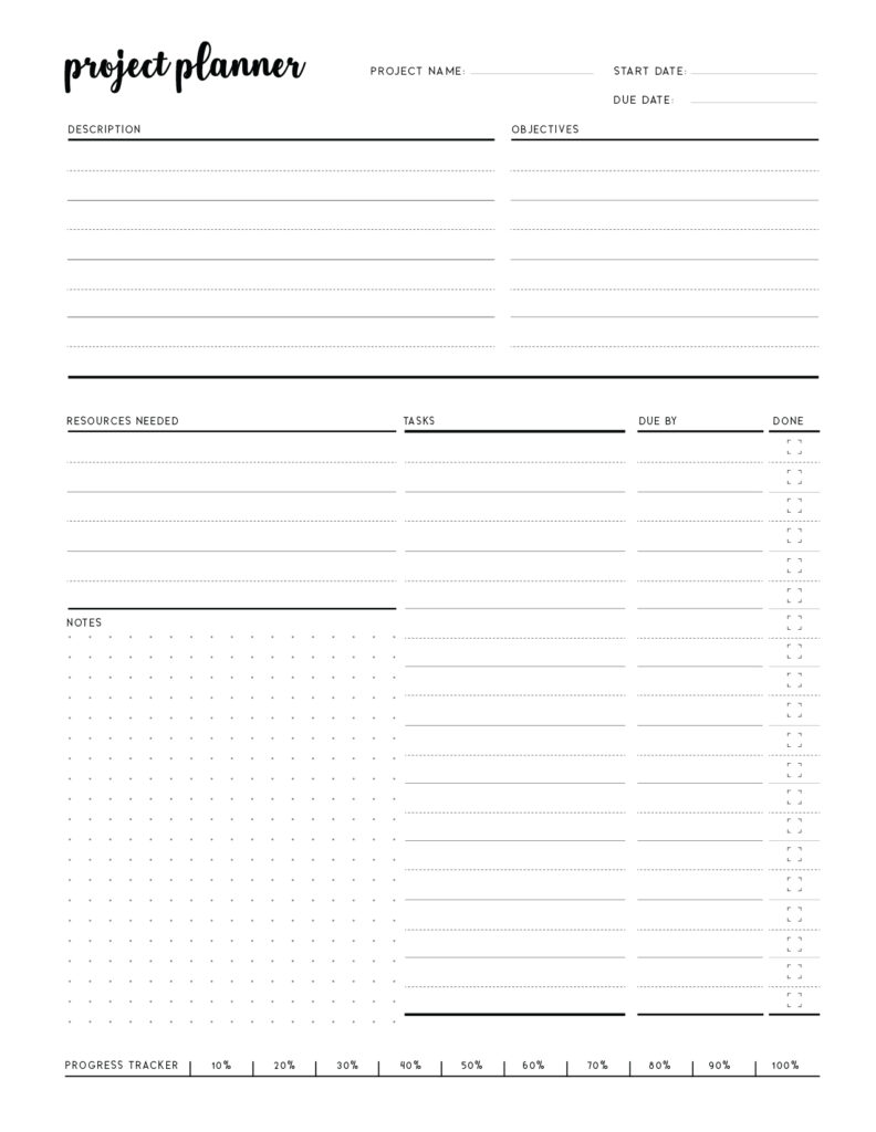 Printable project plan outline template