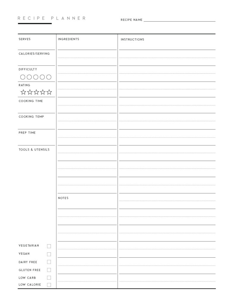 Printable Recipe Pages pdf template