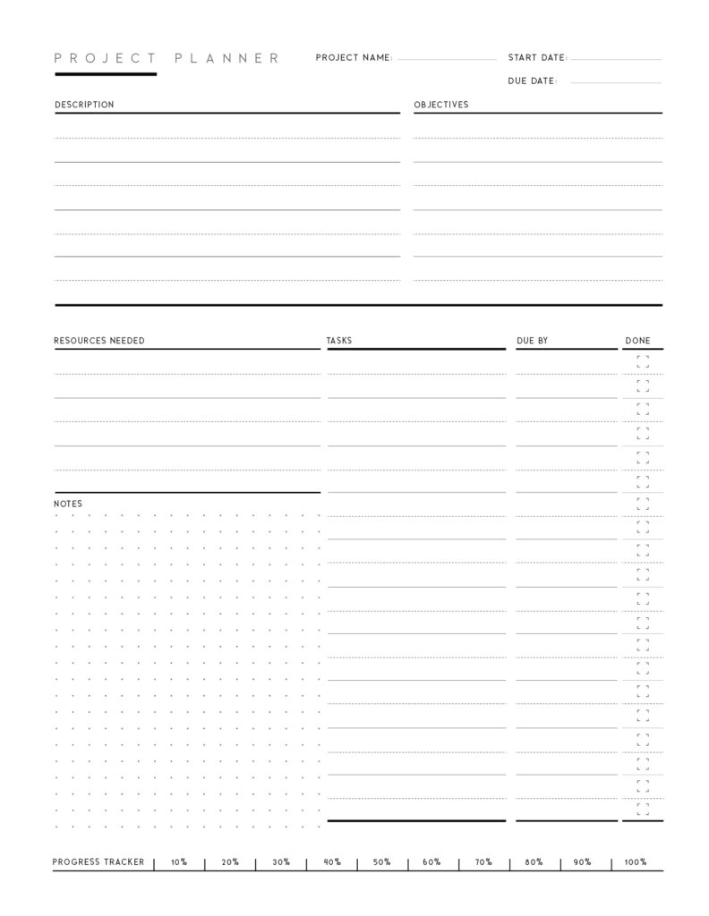 Download printable simple project plan template