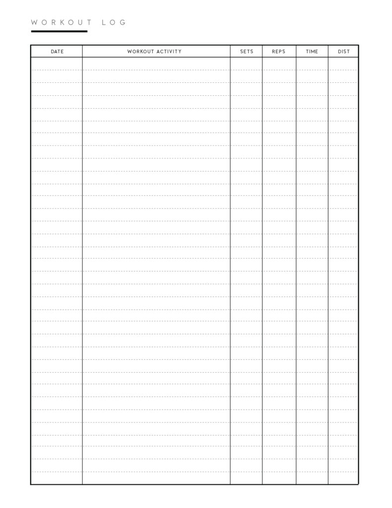 Printable simple workout log template
