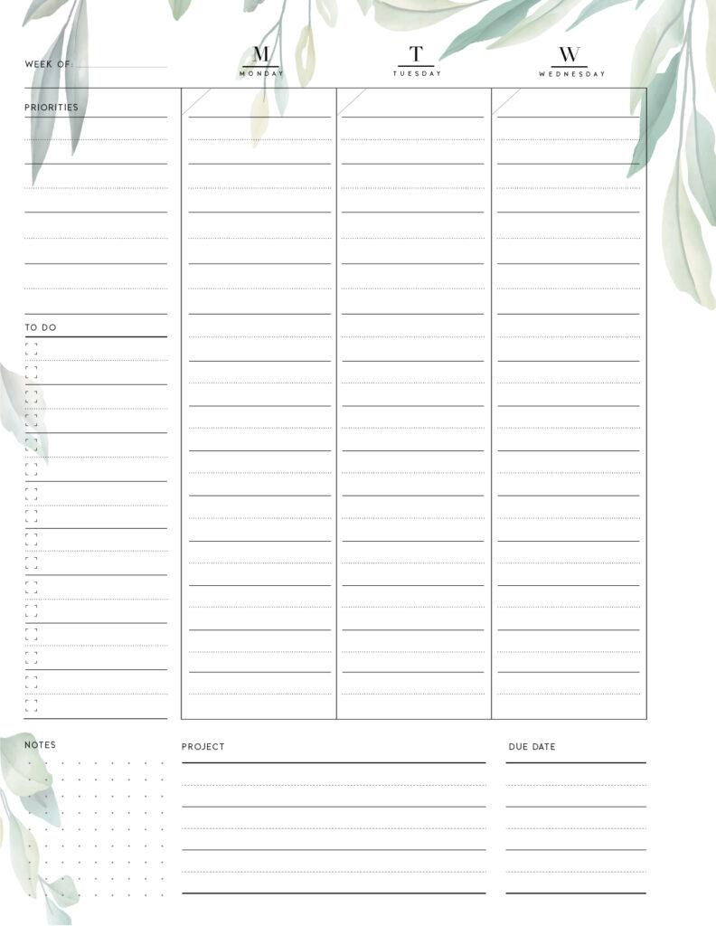 printable weekly work plan template