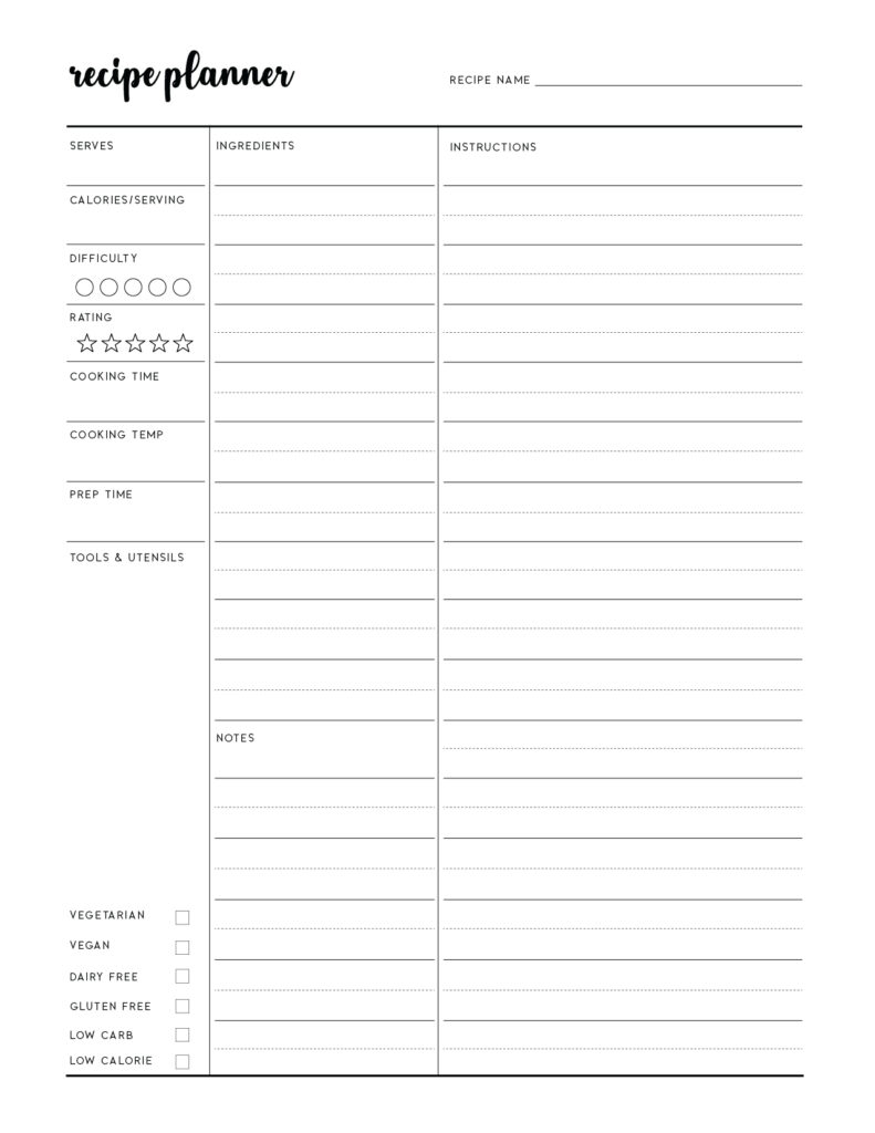 Download free printable recipe templates