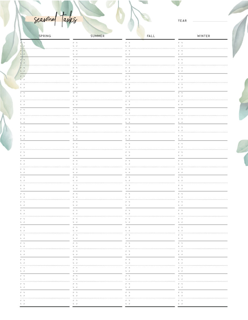 Seasonal chores list template