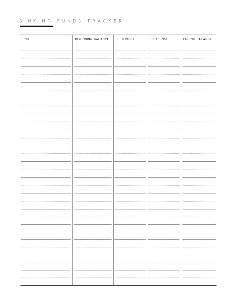 Sinking funds tracker free printable template