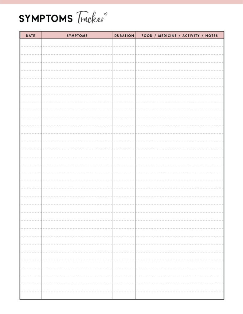 Symptom tracker printable template