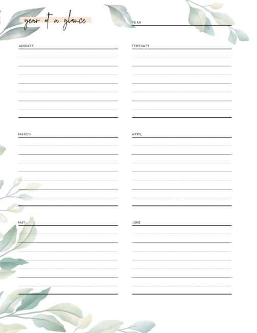 Free Year At A Glance Printable - World of Printables