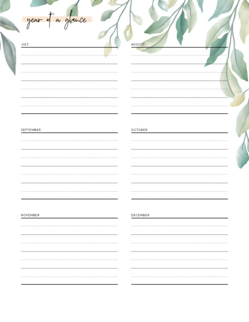 Free Year At A Glance Printable - World of Printables