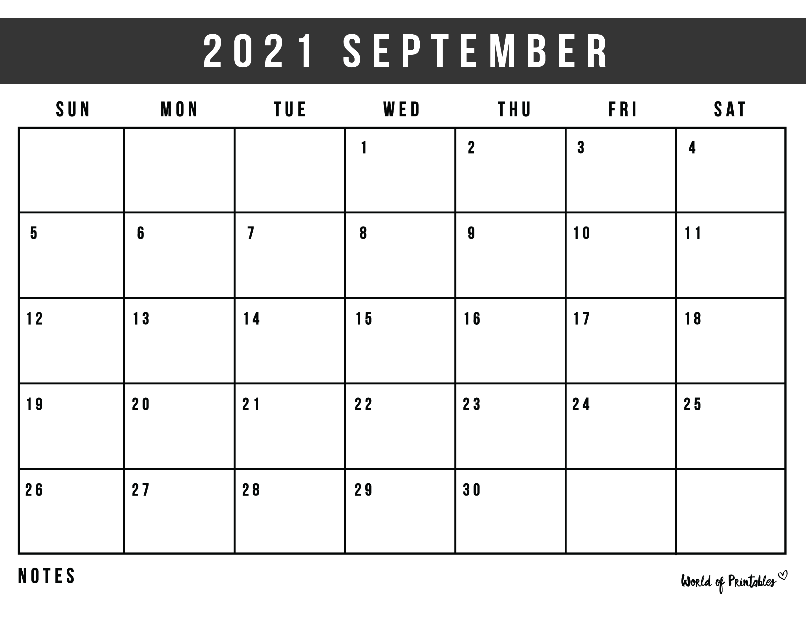 Free Printable September 2021 Calendars World of Printables