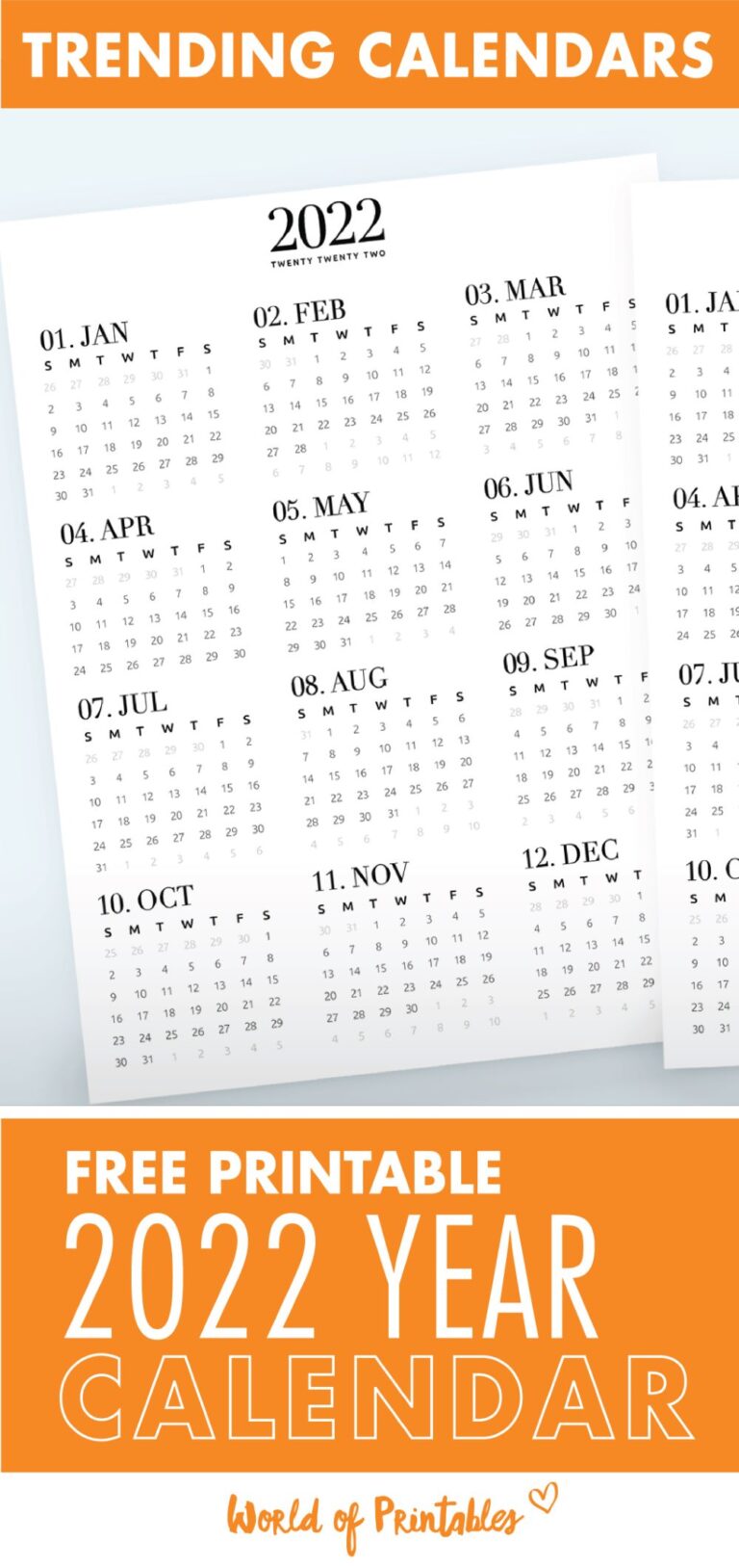 Free Year Calendar 2022 Printable - World of Printables