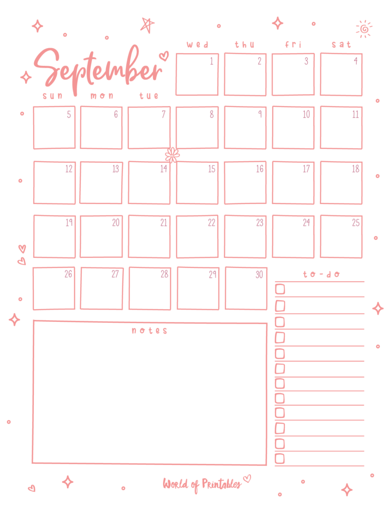 free printable september 2022 calendars world of printables