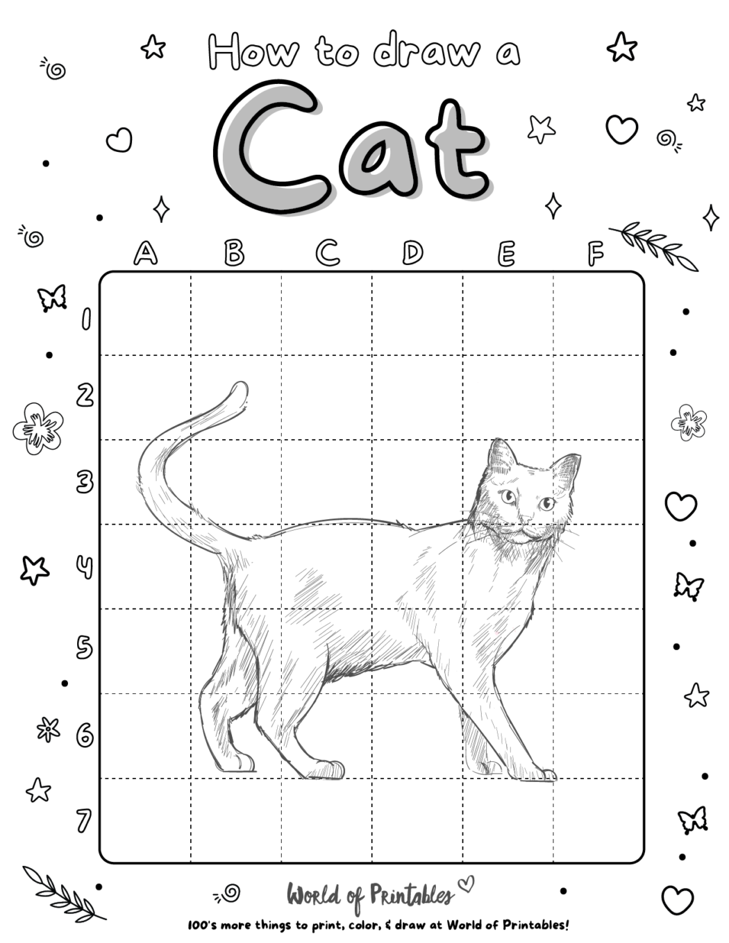 How To Draw A Cat | Easy Step By Step Printable Activities - World of ...