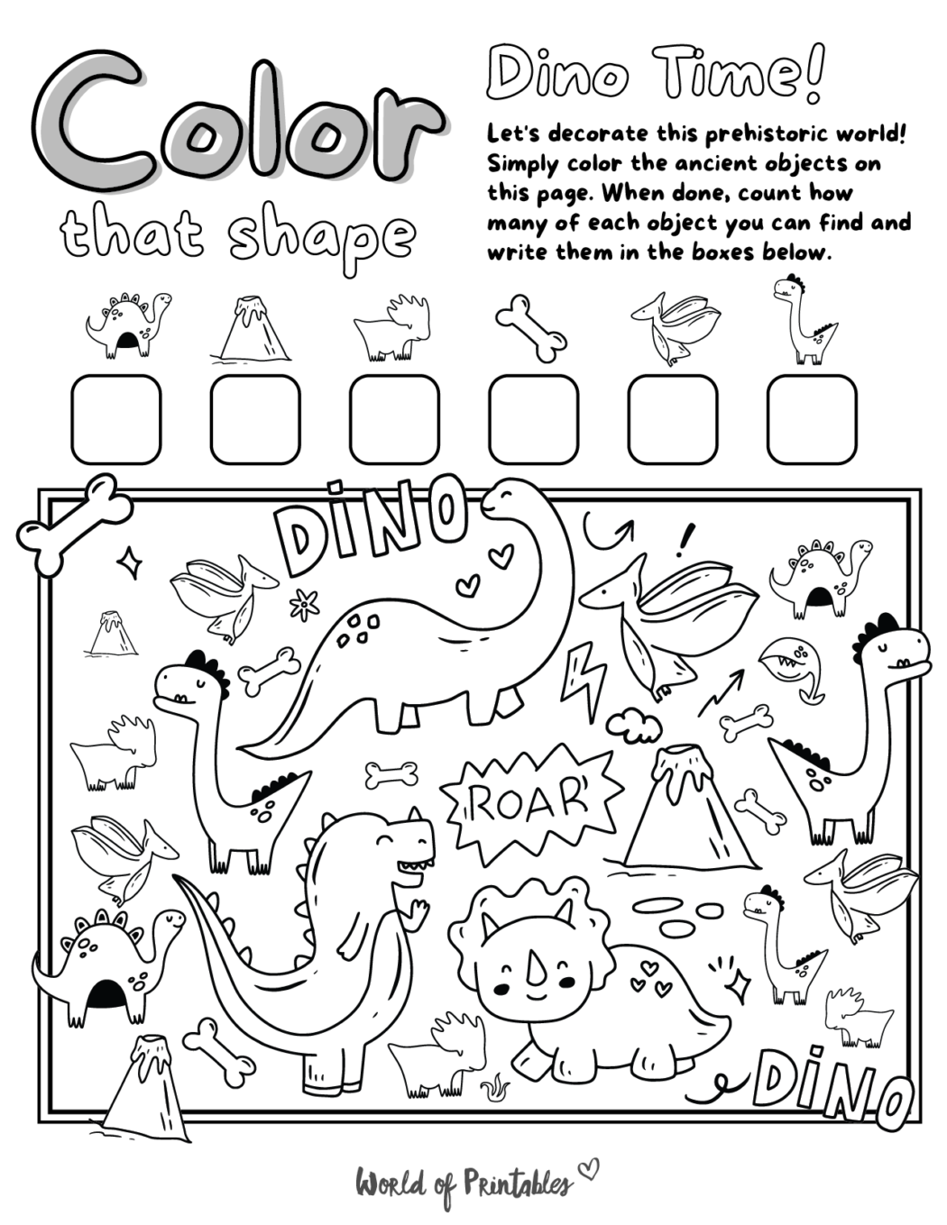 Free Printable I Spy Dinosaur Coloring Page Game - World of Printables