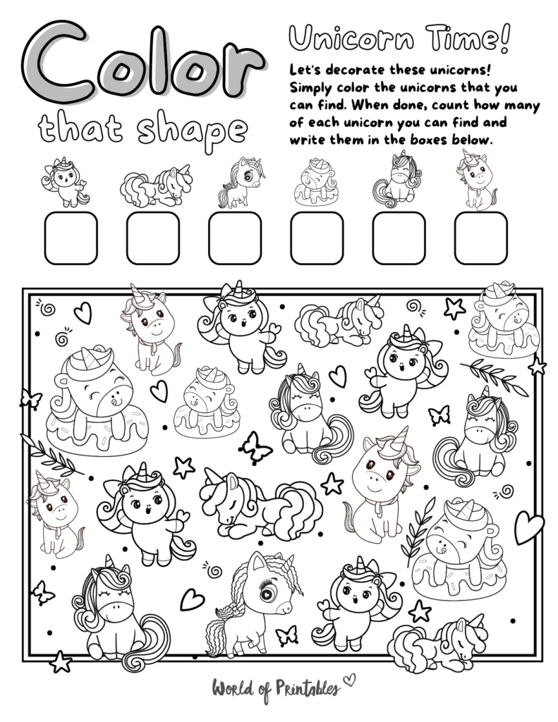 Free Printable I Spy Unicorn Coloring Page Game - World of Printables