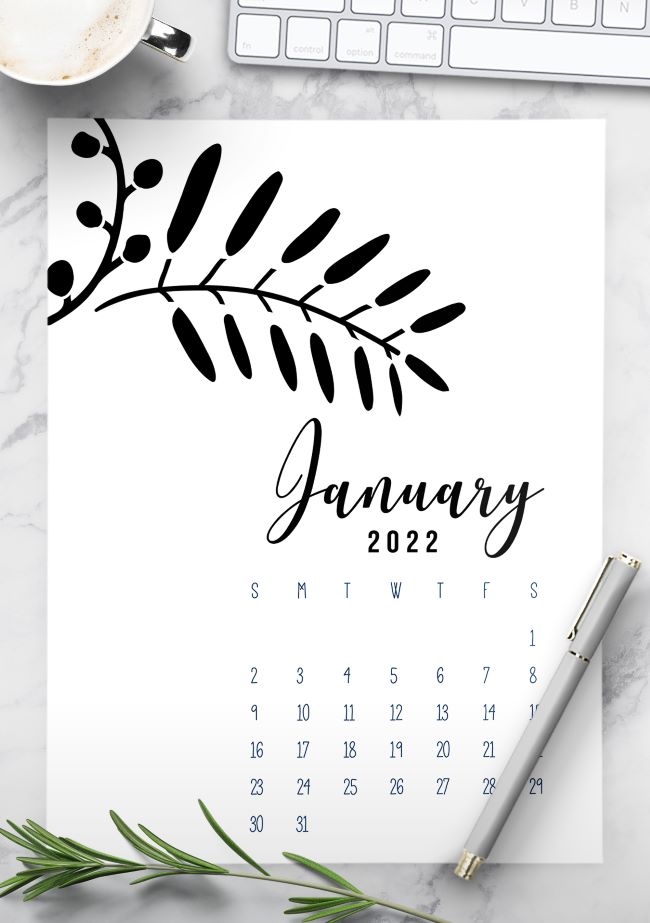 free calendar template 2022 botanical floral