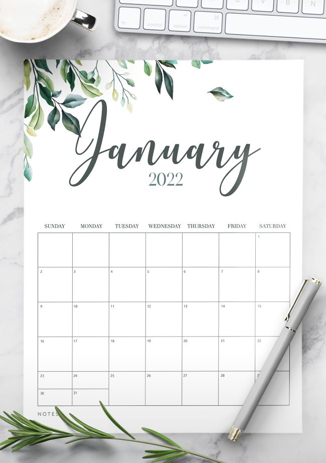 free printable calendar 2022 floral template