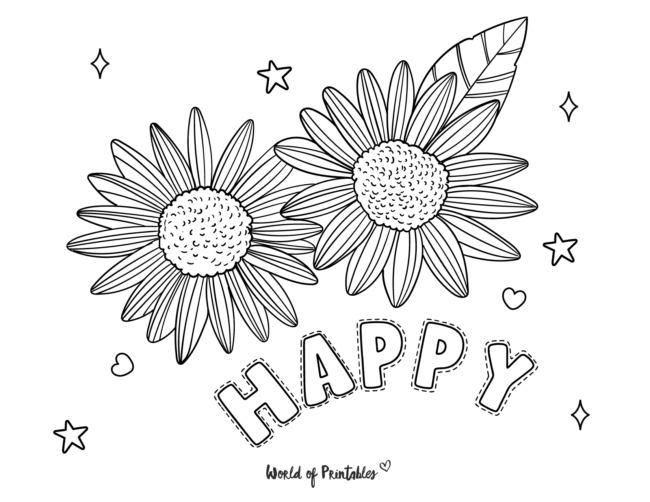 happy flower coloring page