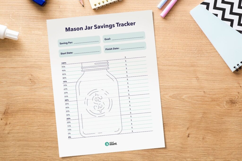 Mason jar savings tracker printable.