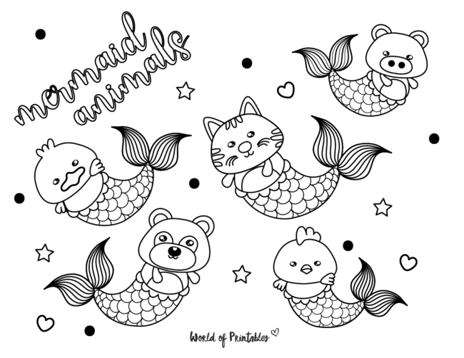 mermaid animals coloring page