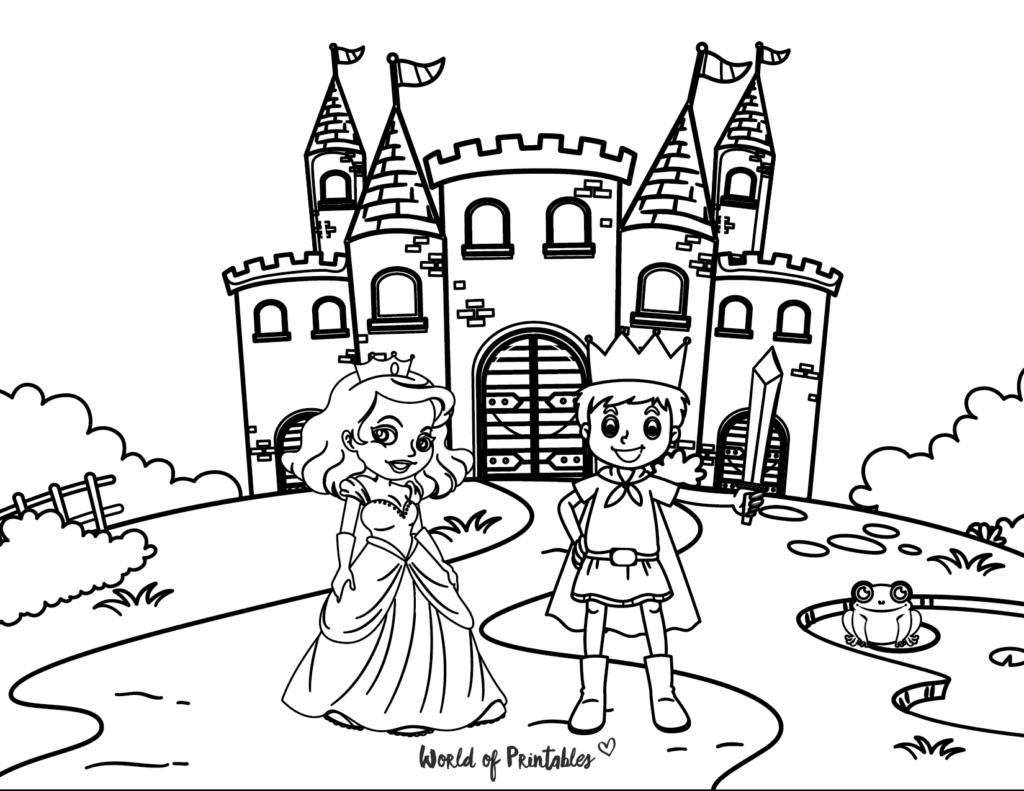 princess coloring pages prince and princess with castle