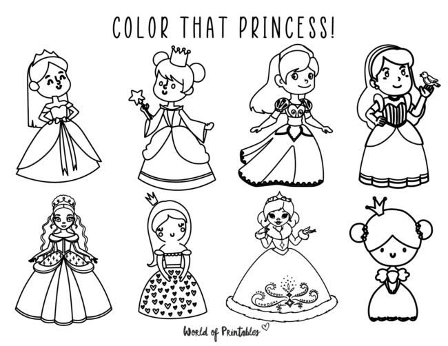 50+ Best Princess Coloring Pages | Free Printables For Kids - World of ...