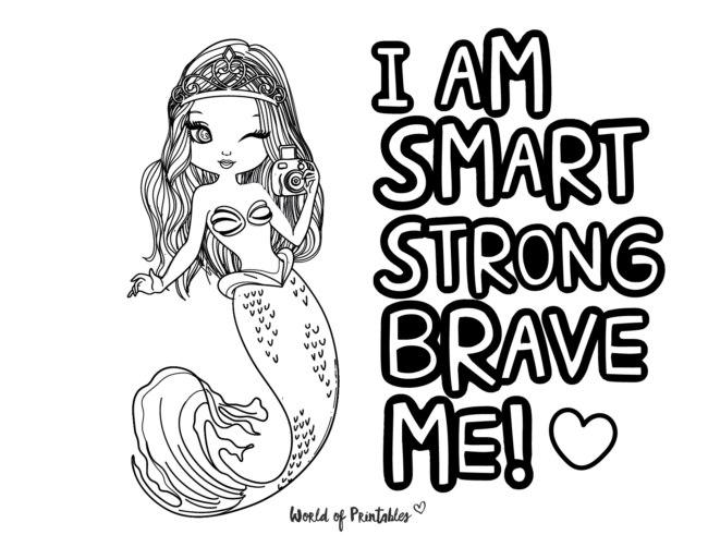 smart strong brave mermaid coloring page