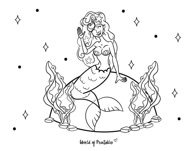 smiling happy mermaid coloring page