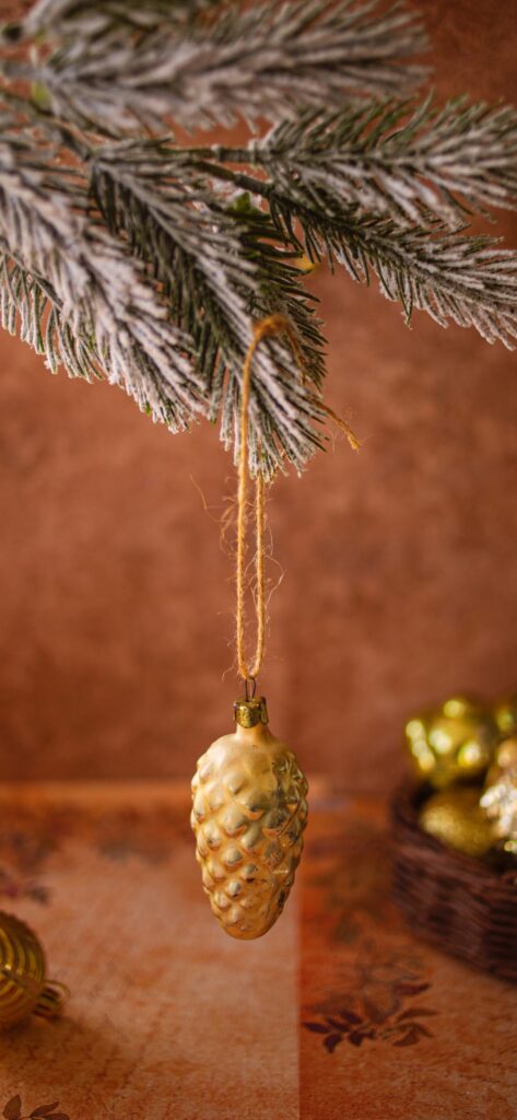 Christmas iPhone Aesthetic Wallpaper Golden Pine Cone