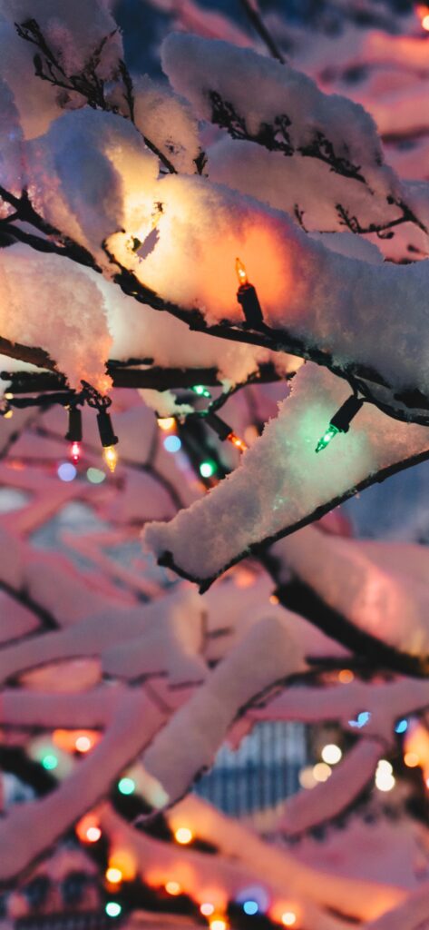 Christmas iPhone Aesthetic Wallpaper Snow and Fairy Lights