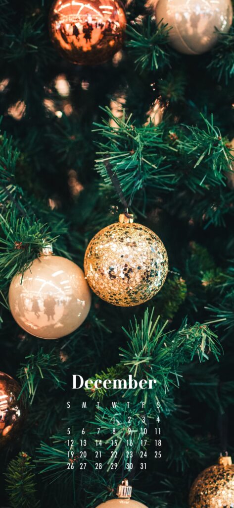 December 2021 Calendar Phone Aesthetic Wallpaper Gold Christmas Decorations