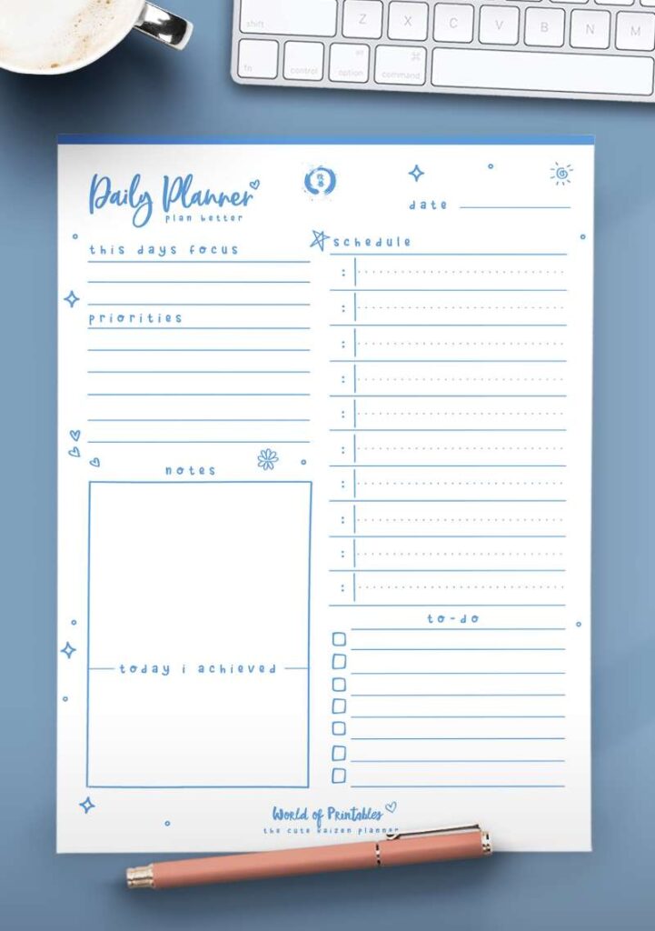 Kaizen Printable Day Planner - Blue