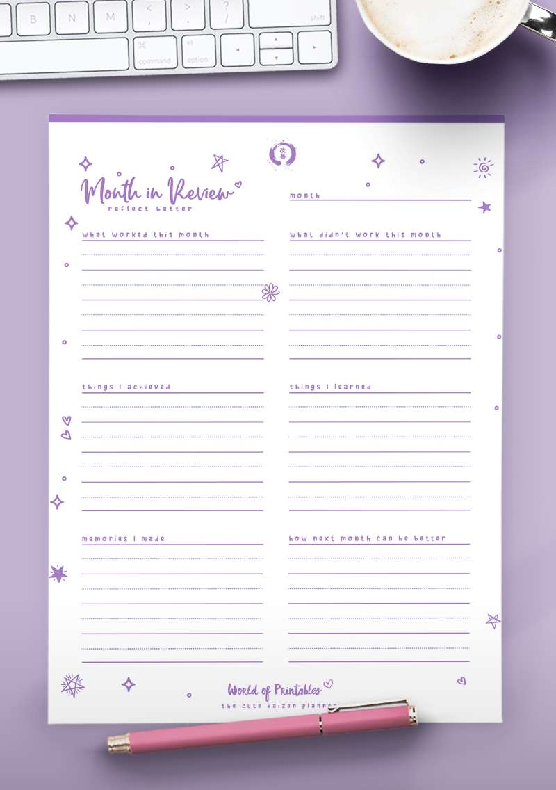Kaizen Printable Month in Review - Purple