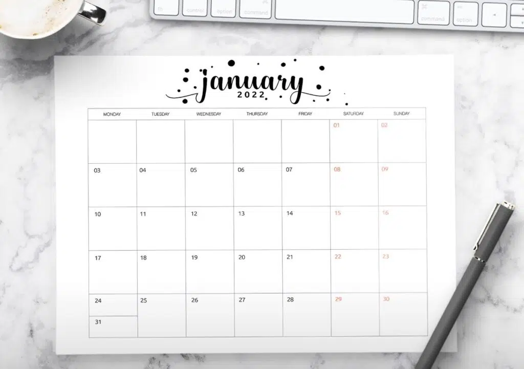 2022 Calendar Template Printable
