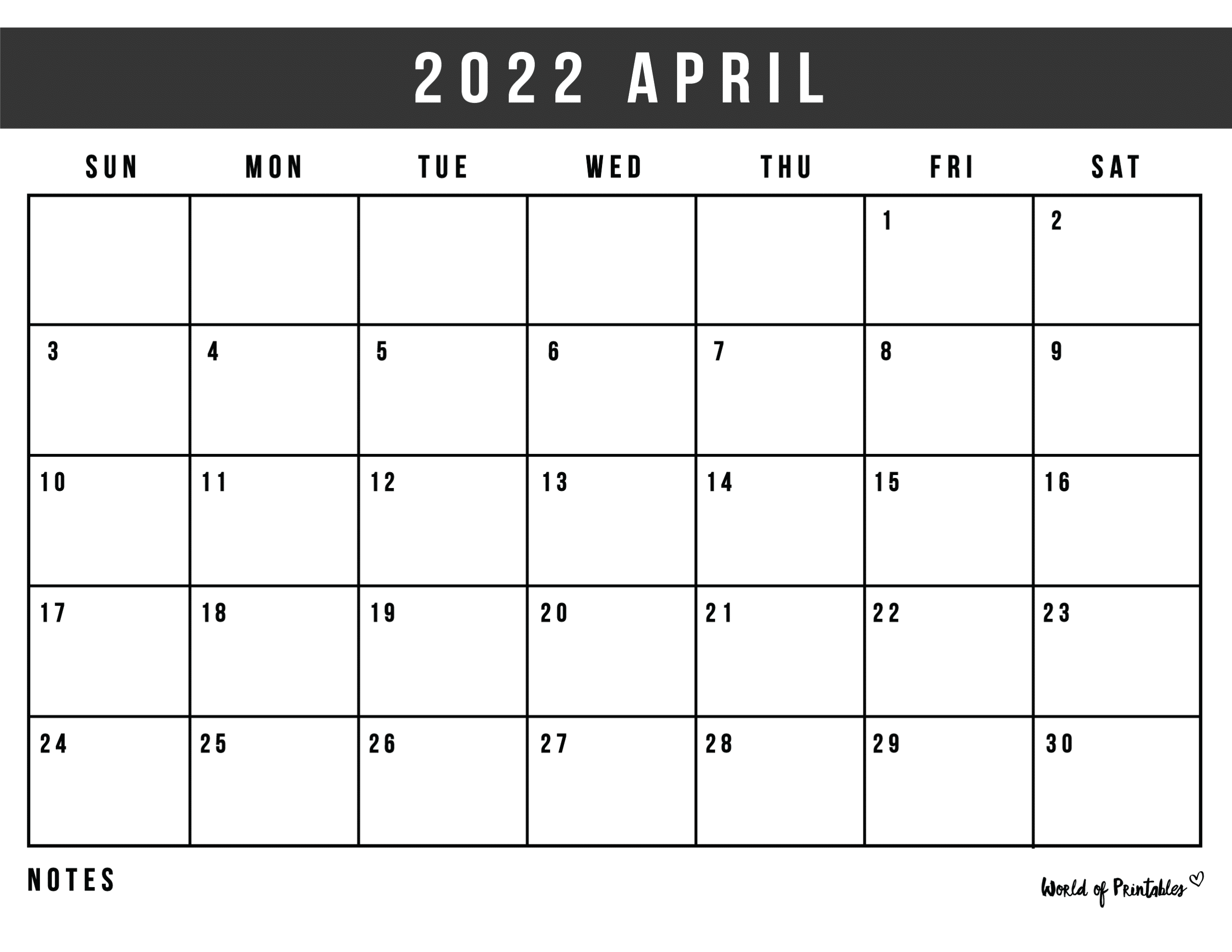 Free Printable April 2022 Calendars - World Of Printables