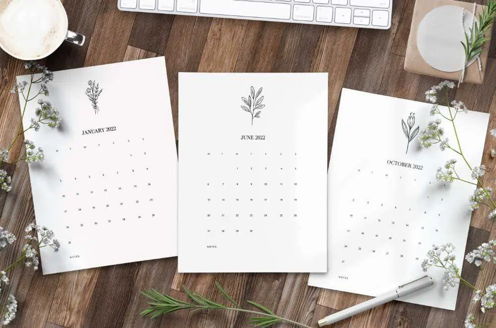 Calendar Printable 2022 Pages Elegant Floral Style