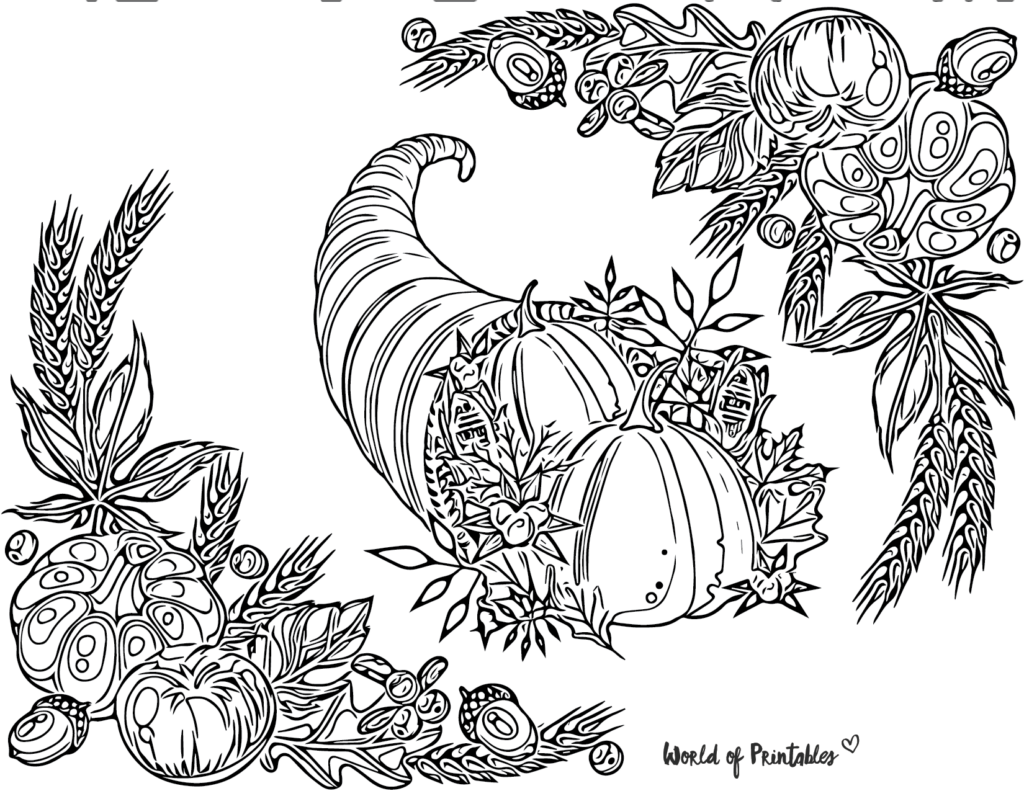 Cornucopia Thanksgiving Coloring Pages For Adults