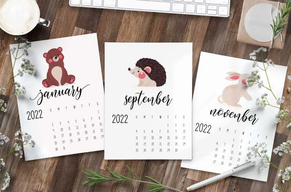 Cute Wildlife Calendar for 2022 Printables