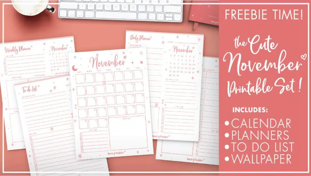 Free Cute November Calendar and Planner Printables Set