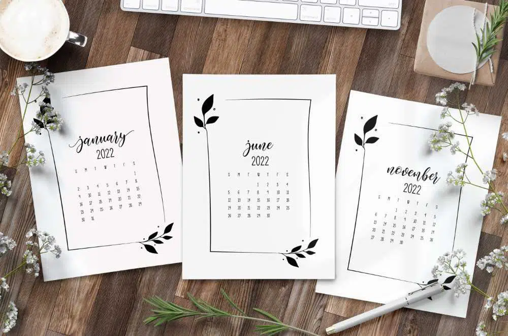 Free Floral Frame Calendar for 2022