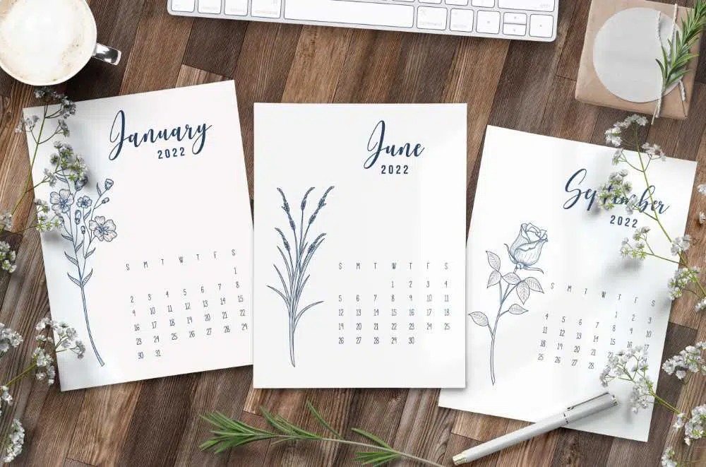 Free Printable 2022 Calendar with flowers