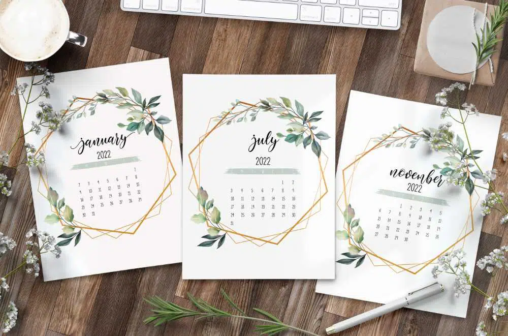 Free Printable Calendar for 2022 in Botanical Style