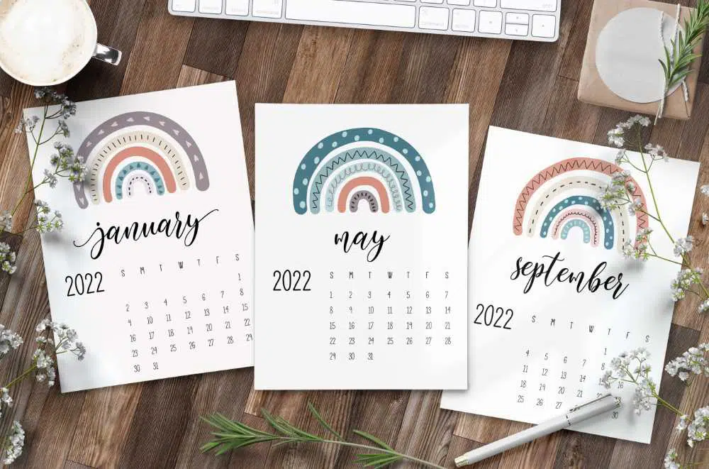 Free Printable Rainbow Calendar for 2022