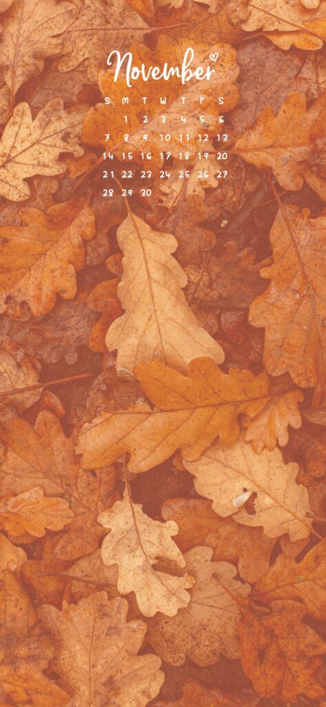 November Calendar Phone Wallpaper Background Autumn Leaves