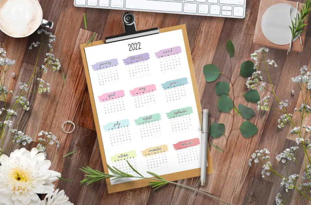 One Page 2022 Year Calendar Watercolor Printable