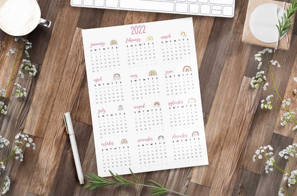 Printable 2022 Calendar One Page with rainbows