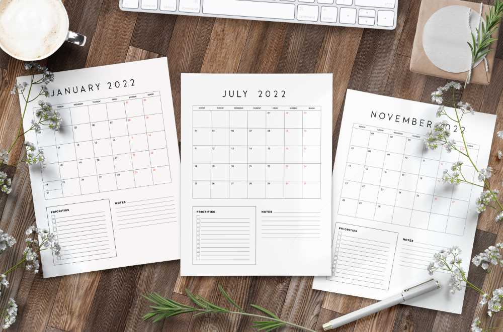 Printable Family Organiser Calendar for 2022