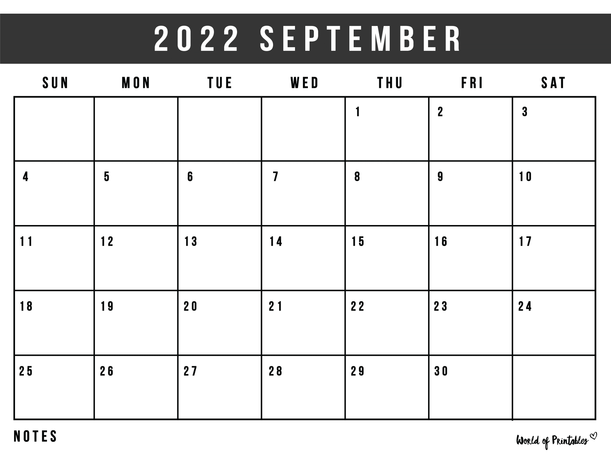 September 2022 Calendar Waterproof Free Printable September 2022 Calendars - World Of Printables