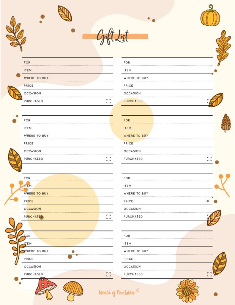 Thanksgiving Planner Gift List