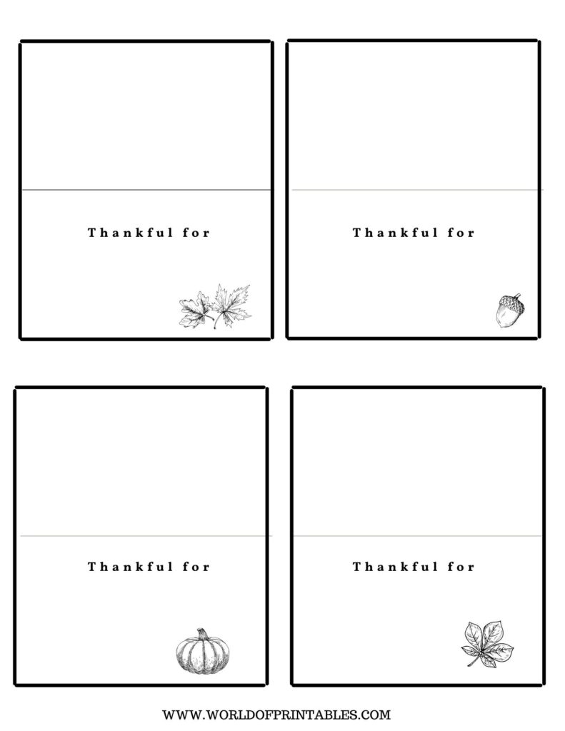 Black and White Thanksgiving Place Cards Printable