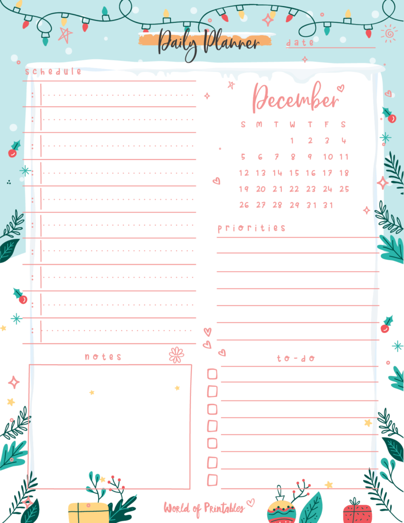 Christmas December Daily Planner with Dec calendar