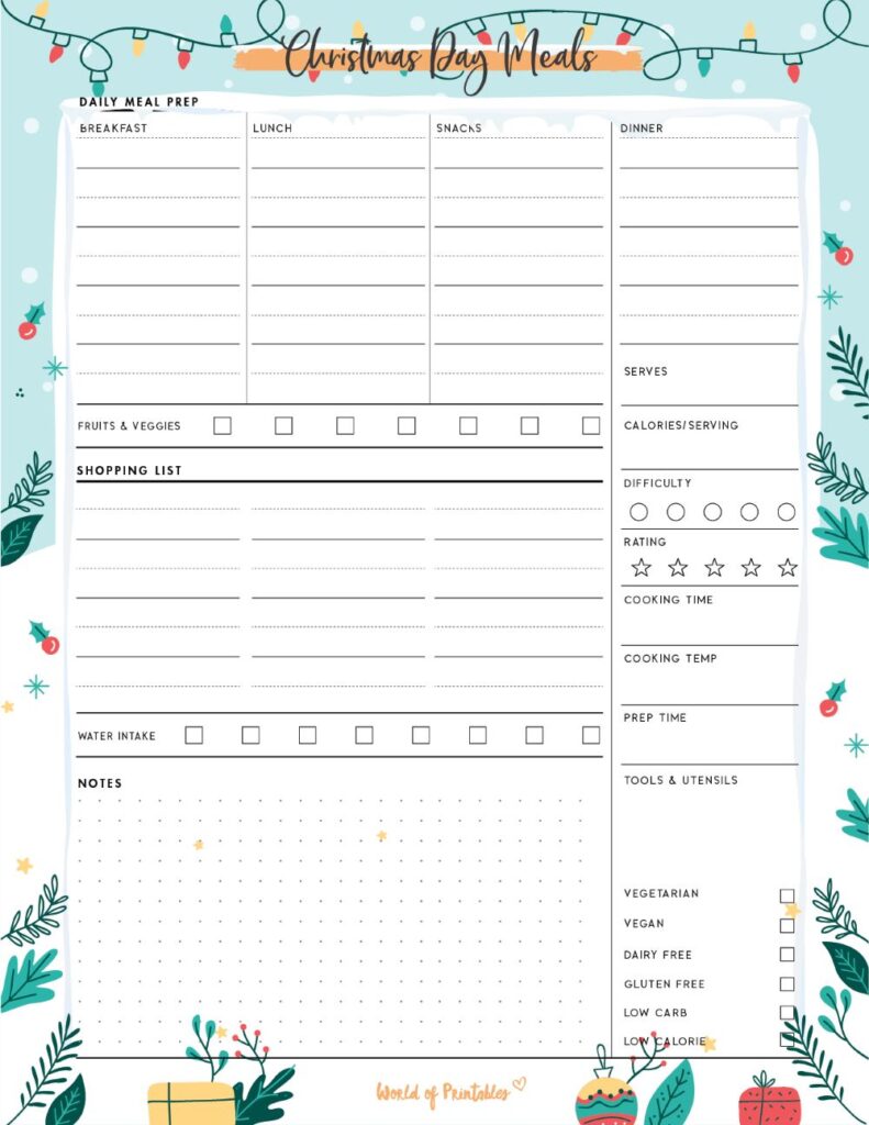 Christmas Planner_Christmas Day Meals